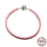 925 Silver Leather Bag Buckle Round Bracelet for DIY Jewelry