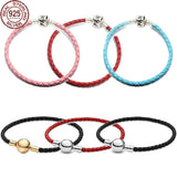 925 Silver Leather Bag Buckle Round Bracelet for DIY Jewelry