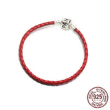 925 Silver Leather Bag Buckle Round Bracelet for DIY Jewelry