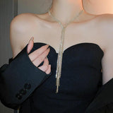 Rhinestone Chain Tassel Long Necklace for Women Statement Multi-layer Necklace