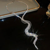 Rhinestone Chain Tassel Long Necklace for Women Statement Multi-layer Necklace