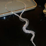 Rhinestone Chain Tassel Long Necklace for Women Statement Multi-layer Necklace