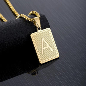 Hip Hop Square Letter Pendant Necklace Men Stainless Steel Rock Alphabet Jewelry