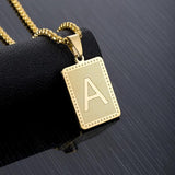 Hip Hop Square Letter Pendant Necklace Men Stainless Steel Rock Alphabet Jewelry