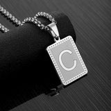 Hip Hop Square Letter Pendant Necklace Men Stainless Steel Rock Alphabet Jewelry