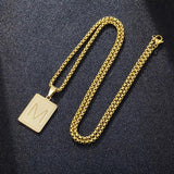 Hip Hop Square Letter Pendant Necklace Men Stainless Steel Rock Alphabet Jewelry