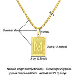 Hip Hop Square Letter Pendant Necklace Men Stainless Steel Rock Alphabet Jewelry