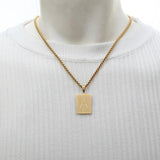 Hip Hop Square Letter Pendant Necklace Men Stainless Steel Rock Alphabet Jewelry