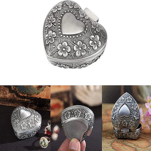 Vintage Heart Shape Silver Jewelry Box