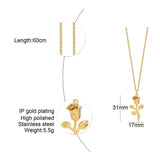 Rose Flower Pendant Necklace, Stainless Steel Unisex Jewelry