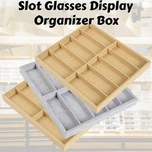Beige 10 Grids Sunglasses Display Box Glasses Case Organizer Tray