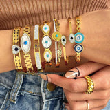 Boho Evil Eye Stainless Steel Bangles Bracelets for Women