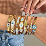 Boho Evil Eye Stainless Steel Bangles Bracelets for Women