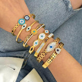 Boho Evil Eye Stainless Steel Bangles Bracelets for Women