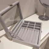 Gray Velvet Glass Jewelry Box Organizer Storage Case