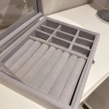 Gray Velvet Glass Jewelry Box Organizer Storage Case