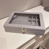 Gray Velvet Glass Jewelry Box Organizer Storage Case