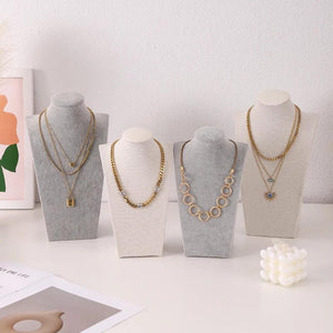 Linen Velvet Necklace Pendant Chain Jewelry Bust Display Stand