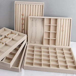 Velvet Jewelry Tray DIY Accessoriess Storage Display Box Grey Beige