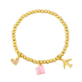 Pink Coffee Mug Bracelet Copper Crystal Heart Charm Friendship Jewelry