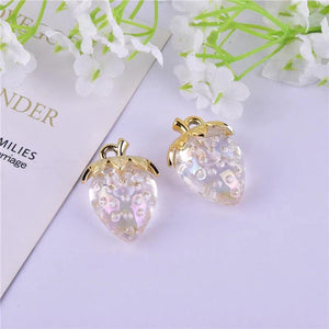 10pcs 3D Strawberry Bling Red Fruit Resin Charms Earring Pendant DIY Keychain