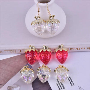 10pcs 3D Strawberry Bling Red Fruit Resin Charms Earring Pendant DIY Keychain