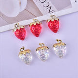 10pcs 3D Strawberry Bling Red Fruit Resin Charms Earring Pendant DIY Keychain