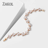 CZ Bridal Bracelet Leaf Charm Bangle Clear Crystal Wedding Jewelry