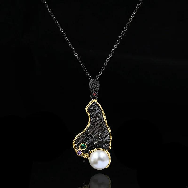 Boho Style Necklace Zircon Pearl Pendant Chain Jewelry