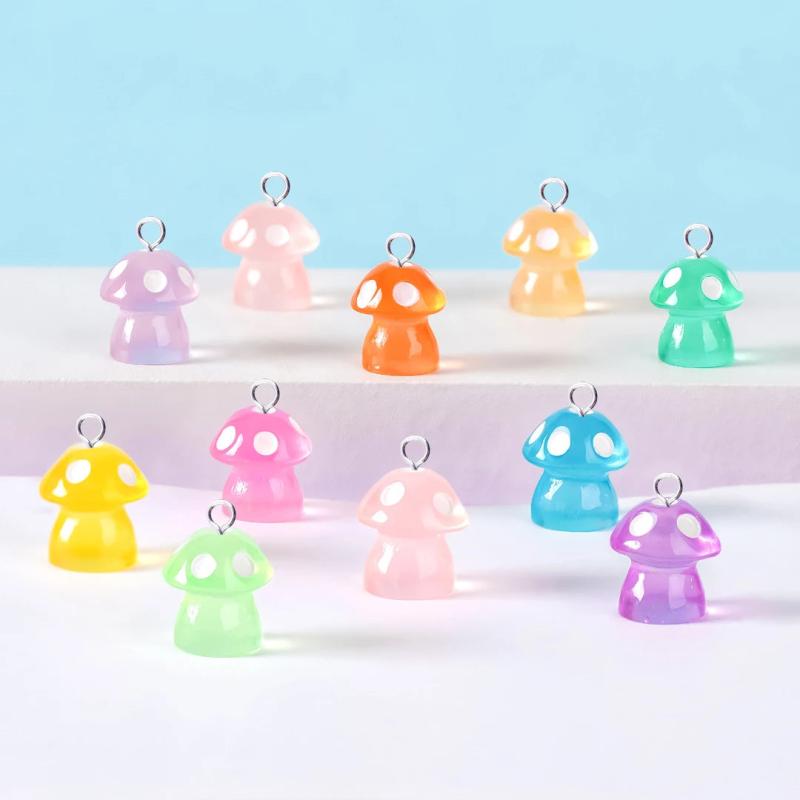 10pcs Glow Mushroom Charms for Jewelry Making Noctilucent Pendant