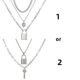 3Pcs Love Heart Lock Key Cross Pendant Necklace Set