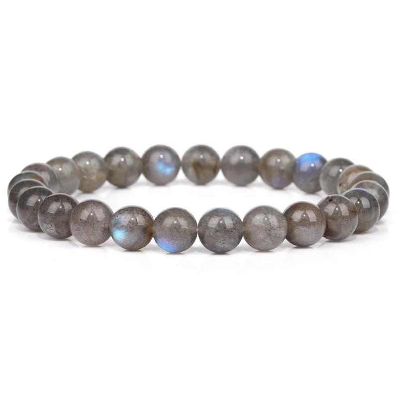 Grey Labradorite Stone Bracelet 8mm Round Quartz Moonstone Rainbow Beads