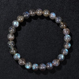 Grey Labradorite Stone Bracelet 8mm Round Quartz Moonstone Rainbow Beads