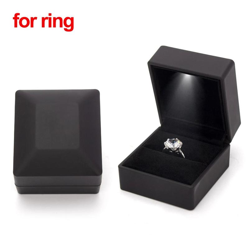 LED Light Jewelry Box Ring Necklace Velvet Storage Cases Display Case