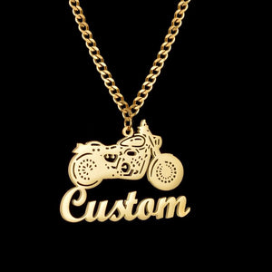 Custom Men's Name Necklace Stainless Steel Motorcycle Car Nameplate Pendant