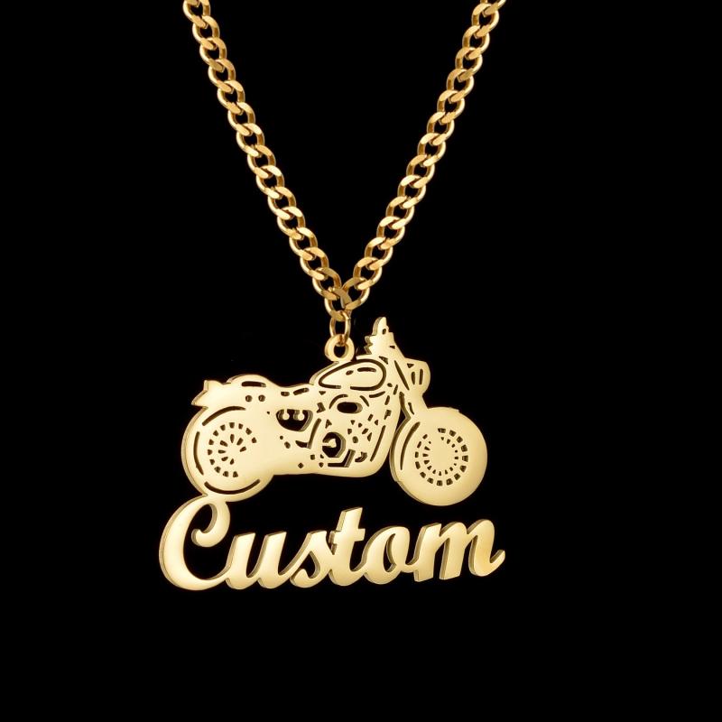 Custom Men's Name Necklace Stainless Steel Motorcycle Car Nameplate Pendant