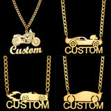 Custom Men's Name Necklace Stainless Steel Motorcycle Car Nameplate Pendant