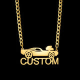 Custom Men's Name Necklace Stainless Steel Motorcycle Car Nameplate Pendant