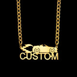 Custom Men's Name Necklace Stainless Steel Motorcycle Car Nameplate Pendant