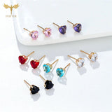12 Pairs Zircon Heart Stud Earrings Set Stainless Steel Piercing