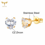 12 Pairs Zircon Heart Stud Earrings Set Stainless Steel Piercing