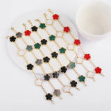 Silver Lucky Flower Clover Bracelet Natural Gem Hot