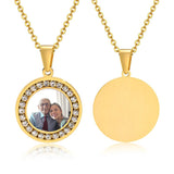 Custom Photo Necklace Round CZ Stainless Steel Chain Personalized Pendant