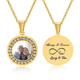 Custom Photo Necklace Round CZ Stainless Steel Chain Personalized Pendant