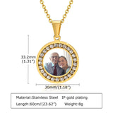 Custom Photo Necklace Round CZ Stainless Steel Chain Personalized Pendant