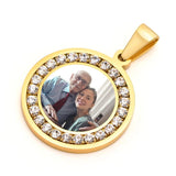 Custom Photo Necklace Round CZ Stainless Steel Chain Personalized Pendant