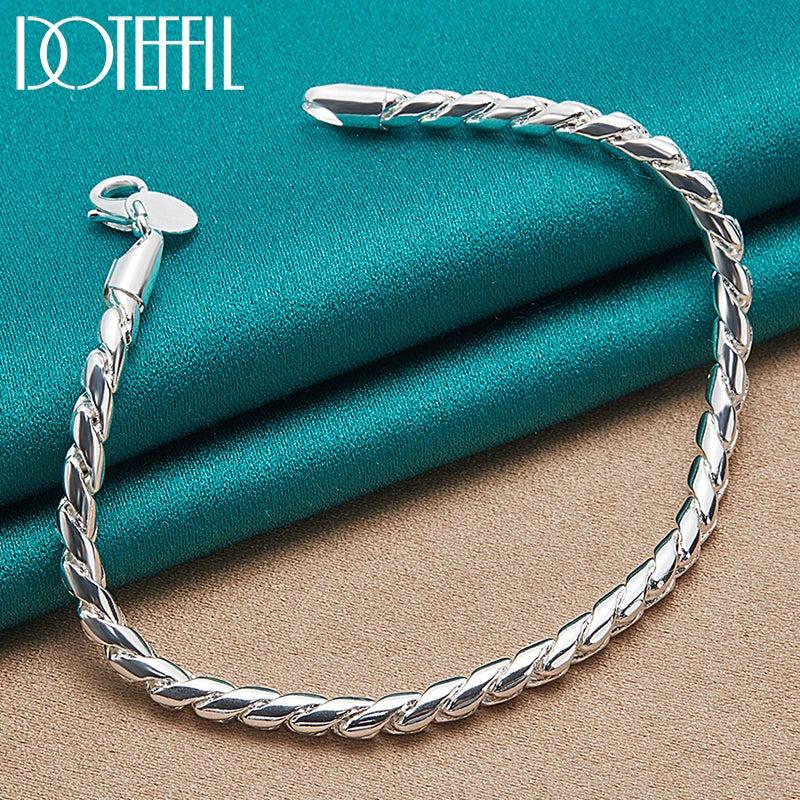 925 Sterling Silver 4mm Snake Chain Bracelet for DIY Wedding Jewelry