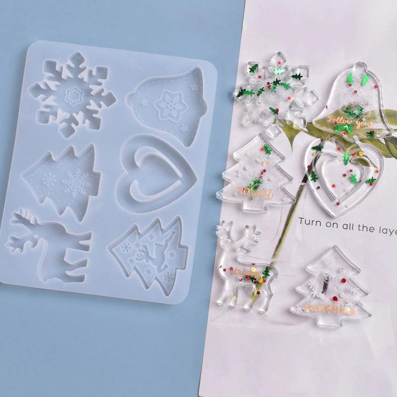 Christmas Pendant Silicone Mold Crystal Epoxy Resin Mold Xmas Tree Elk Shape