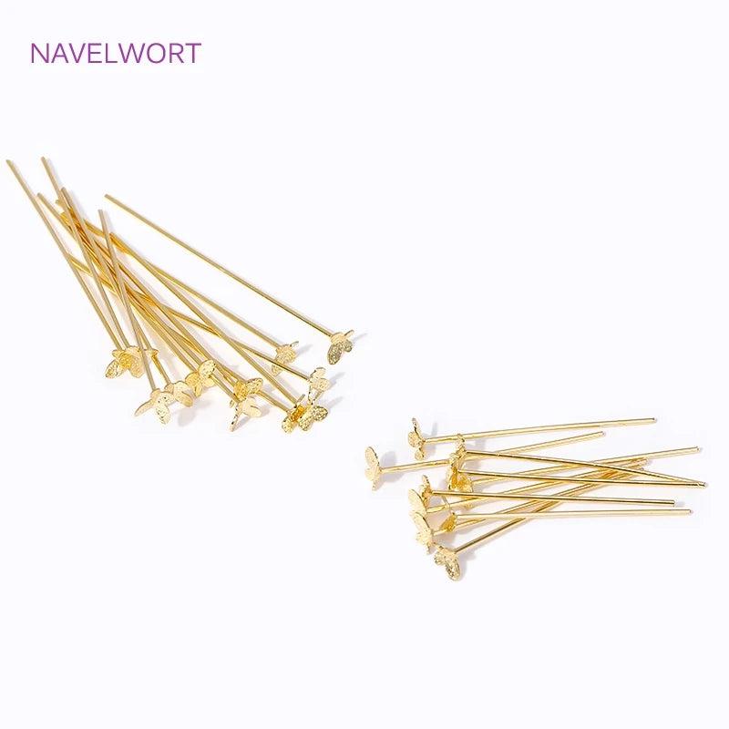 18K Gold Butterfly Flat Pins for DIY Jewelry Making