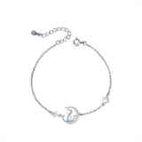 925 Silver Moon Stone Cat Chain Bracelet Women Dainty Fine Jewelry